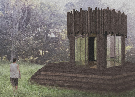 Hexagonal Retreat with Wooden Panels and Natural Light  