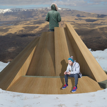 Stepped Concrete Observation Platform with Natural Wood Elements  