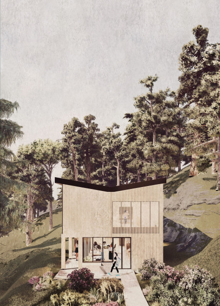 Butterfly Wing Structure with Cork Insulation and Natural Views  
