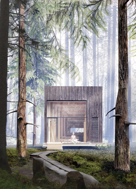 Pine Frame Cabin with Rainwater Collection for Mindful Retreat  