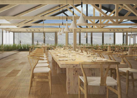 Reflecting Pool and Glass Enclosure Enhancing Culinary Experiences in Iceland  