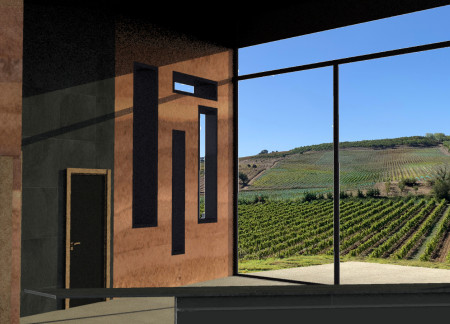 Rammed Earth Walls Creating Connection With Landscape In a Vineyard Tasting Room