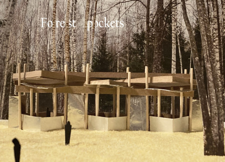 Zig-Zag Roof Structure with Natural Wood and MDF Integration in a Forest Food Court  
