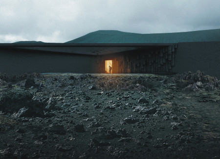 Sky-Weight Pavilion With Stone-Carved Elements in Icelandic Landscape
