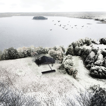 Charred Wood Folds Create Artistic Haven by the Lake