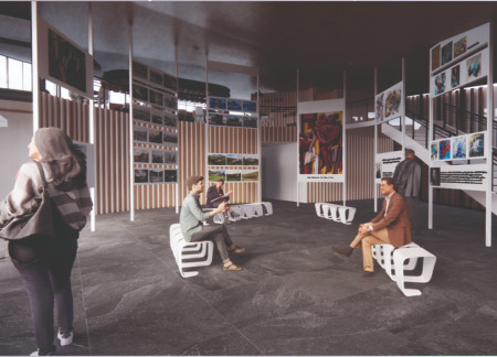 Volcanic Stone and Burned Wood Pavilion Celebrating Icelandic Cinema