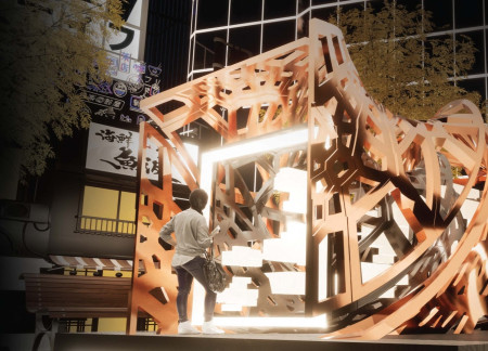 Meditative Space Crafted from Carbon Fiber and Distorted Geometry  