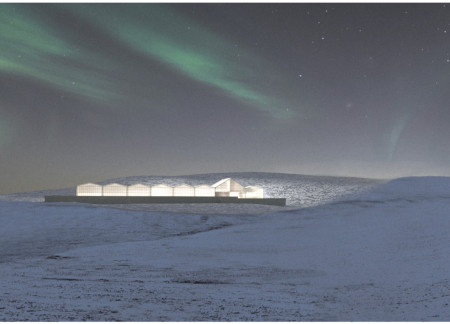 Geothermal Heated Community Hub with Recycled Concrete and Steel Structure  