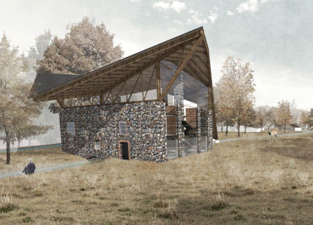 Stone Barn and Sustainable Straw Pavilion Overlooking an Artificial Lake