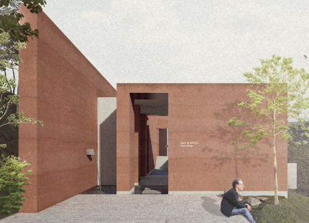 Rammed Earth Walls and Flowing Water in a Serene Yoga Retreat  