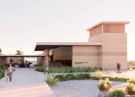 Rammed Earth Pavilions Incorporating Vegetated Roofs for Educational Engagement in Wetland Environments