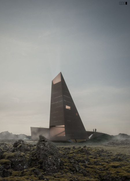 Prism Tower With Steel Structure Framing A Cave Auditorium Experience  