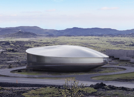Dynamic Pavilion With Corrugated Glass and Aluminum in Iceland's Unique Geology