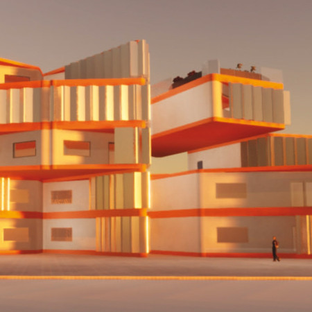 Movable Aluminum Panels Defining Flexible Community Living Spaces  