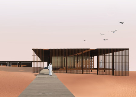 Charred Wooden Shingles and Prefabricated Timber Structures Tailored for Desert Living