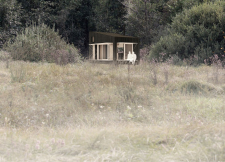 Elevated Cabin of Silver Fir with Foldable Facade in Austrian Wetlands  