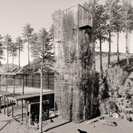 Timber Retreat with Stone Walls and Observational Elements  