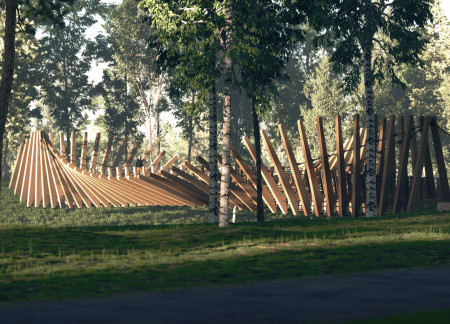 Layered Timber Strata Enhancing Natural Vistas in a Pedestrian Footbridge
