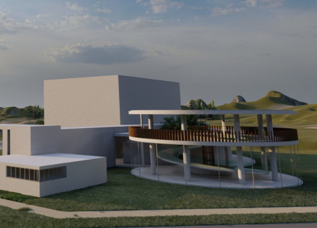 Climate Façade and Insulated Glass Pavilion Merging Film with Nature
