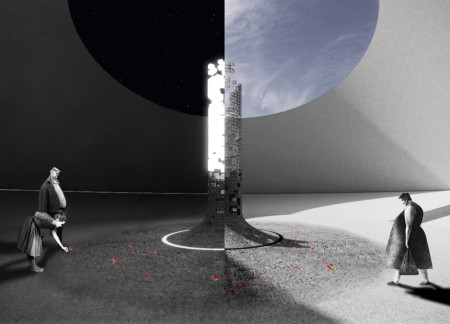 Pixelated Column and Void Space Creating Community Remembrance  