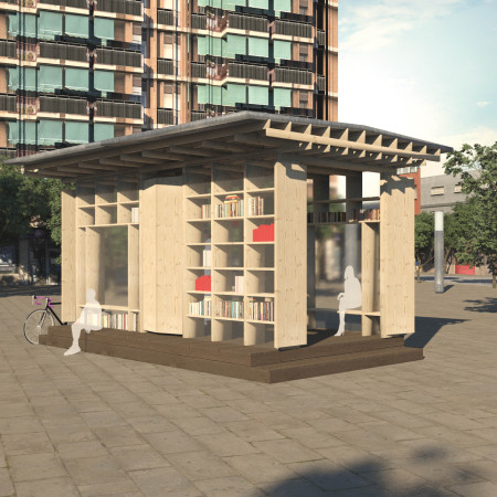 Wooden Nooks and Sheltered Seating in a Community Reading Space