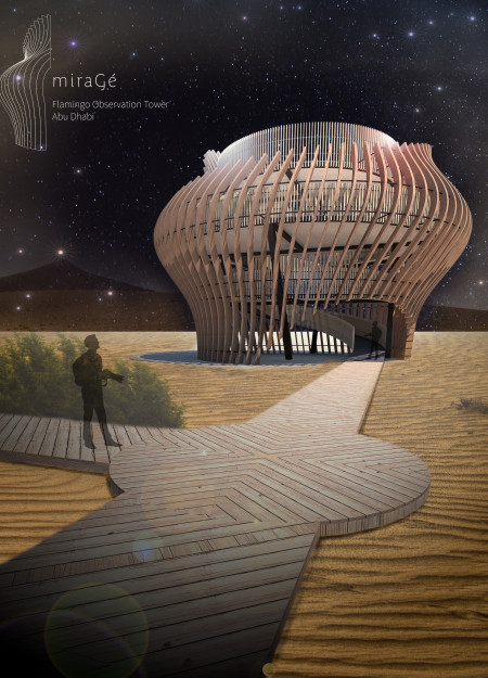 Spiral Structure of Concrete and Steel Overlooking Ecological Wetlands  