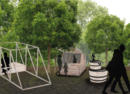 Spruce Wood Structure with Rooftop Garden for Community Gathering  