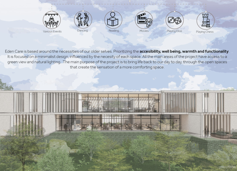Rotatable Wooden Panels and Sustainable Materials Define A Grounded Community Space For Elderly Care