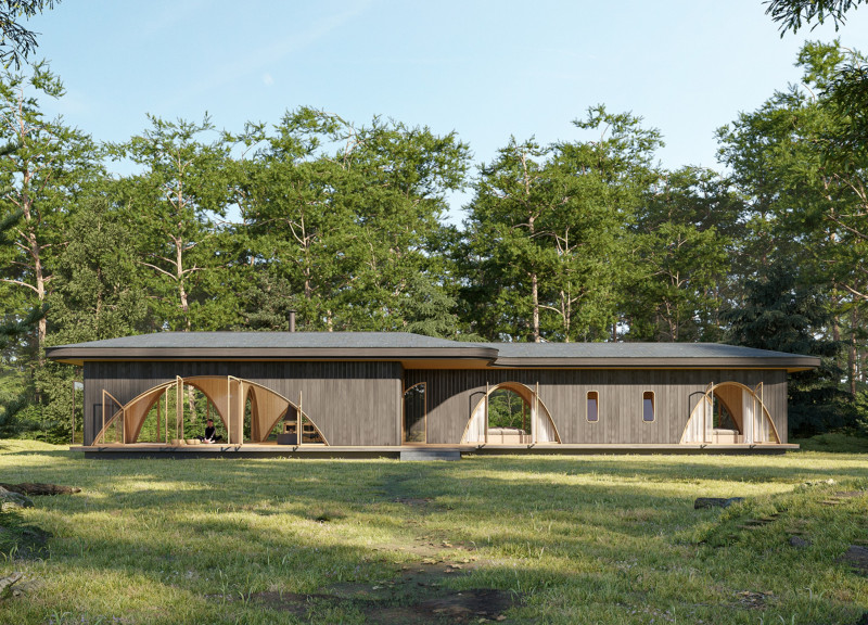 Charred Wooden Shingles and Cross-Laminated Timber Form a Sustainable Community Retreat