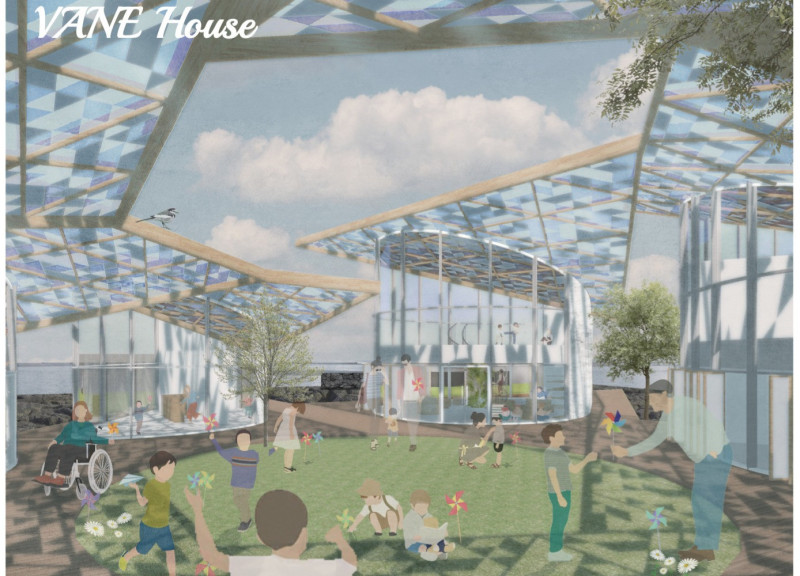 Sculptural Roof Design with Glass and Wood in a Child-Focused Learning Environment