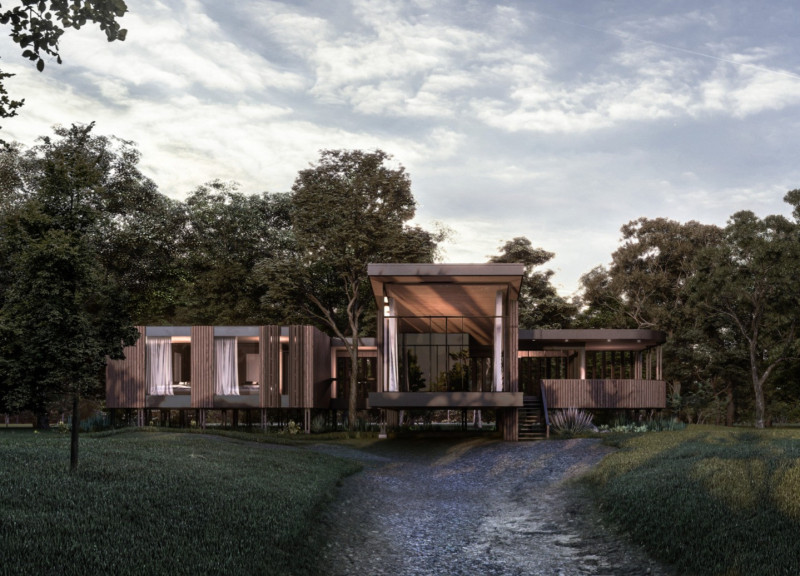 Elevated Yoga Retreat Featuring Timber Brise-Soleil and Natural Ventilation in a Forest Setting
