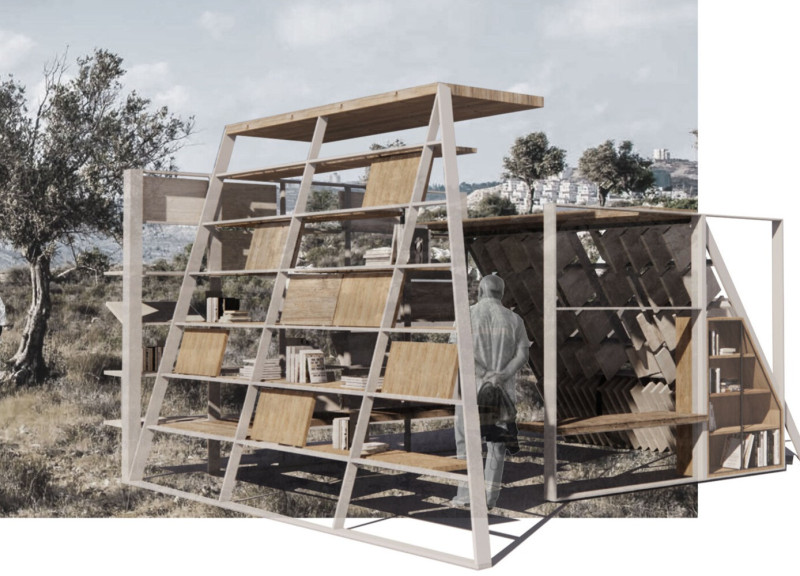 Recycled Aluminum Framework and Jerusalem Stone Create A Sustainable Community Reading Space
