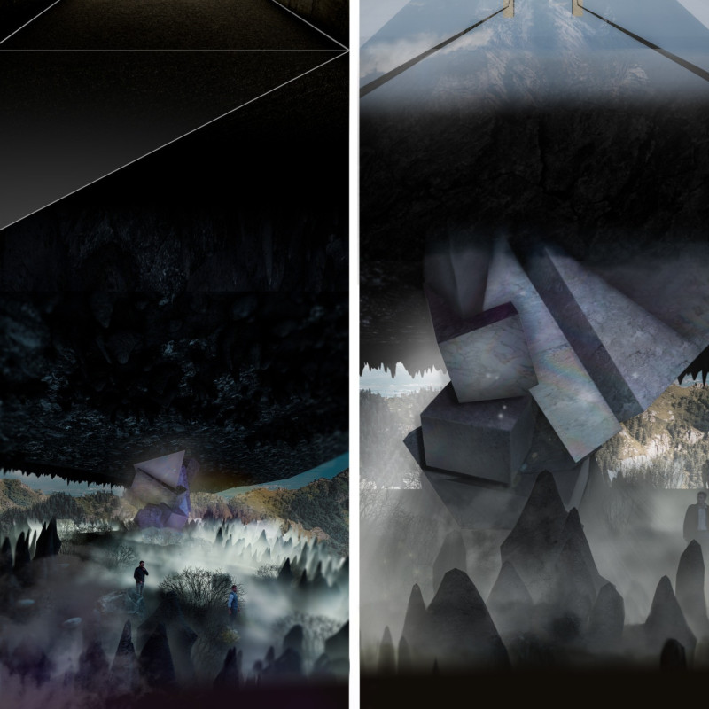 Suspended Pathways and Translucent Glass Featuring Local Stone Integration in a Community Space  