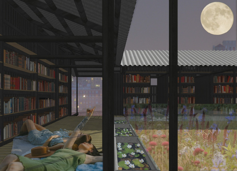 Ecologically Integrated Reading Space With Timely Use of Corrugated Metal and Sustainable Timber Framing