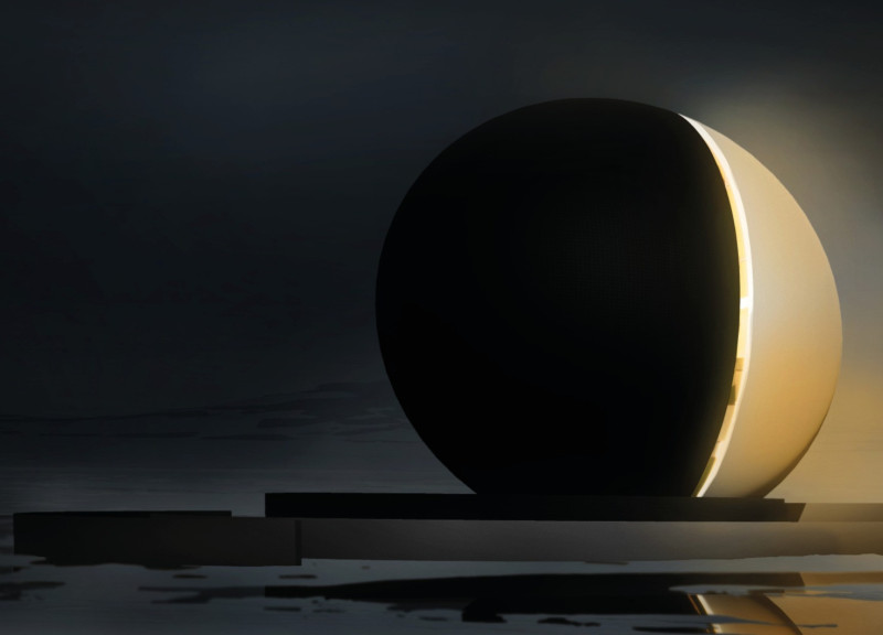 Reflective Glass and Concrete Dome Exploring Human Duality in Antarctic Landscape