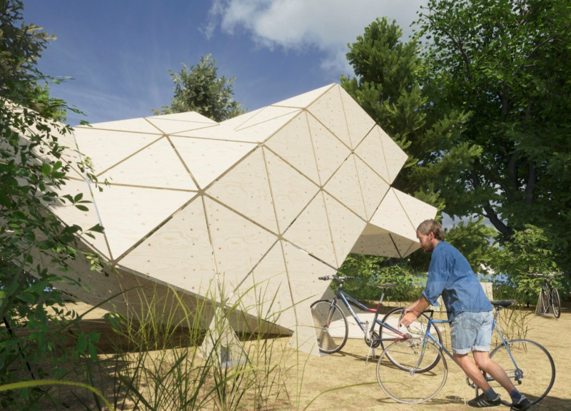 Triangular Plywood Structure Merging Reading Space With Forest Wilderness