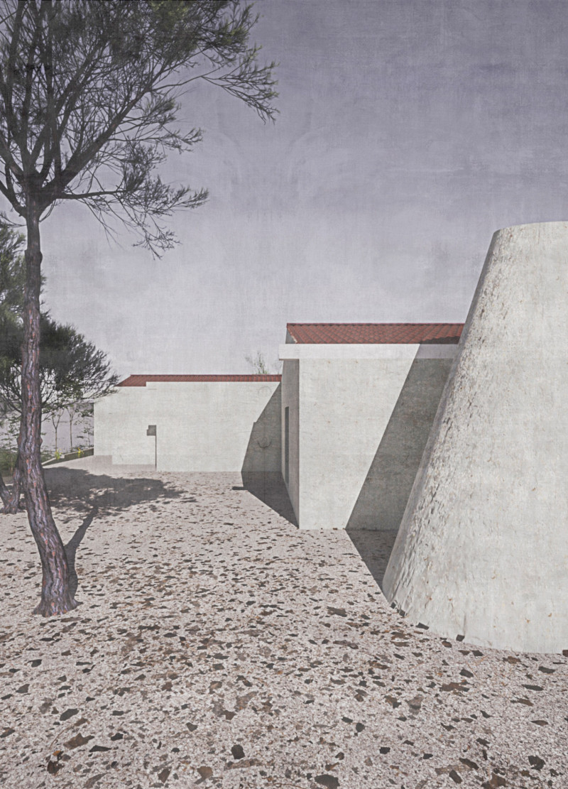 Sunken Courtyard Integrating Natural Stone and Terra Cotta in a Community Space