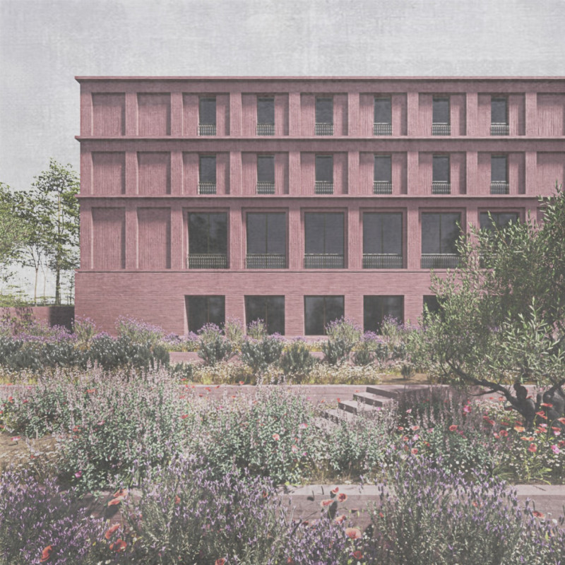 Curved Red Brick Courtyards with Indigenous Gardens in a Community-Focused Living Space