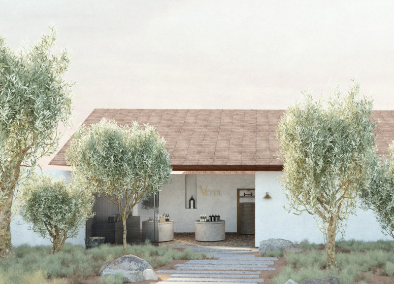 Olive Oil Tasting Facility Showcasing Local Terracotta Bricks and Timber Roof Structure in a Sustainable Landscape Integration