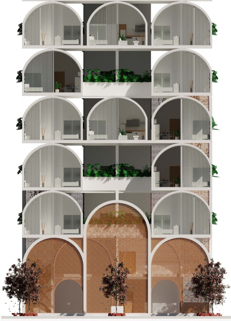 Charred Wood Facade and Glass Stacking Design for Community Living