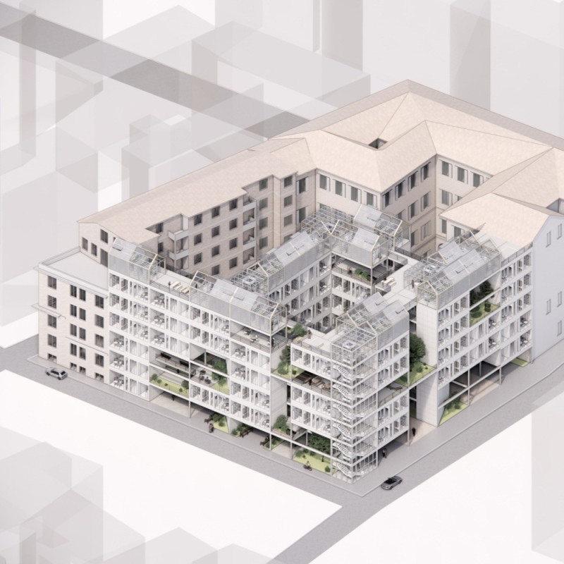 Charred Wooden Shingles and Steel Framework Define A Sustainable Urban Community Living Space