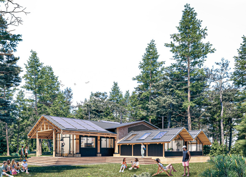 Charred Wooden Shingles and Flexible Spaces in a Community-Centric Hub  