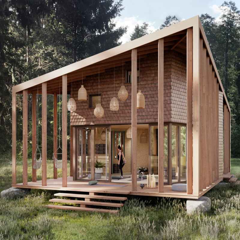 Eelgrass Insulated Retreat With Pentagonal Design and Natural Slate Roofing