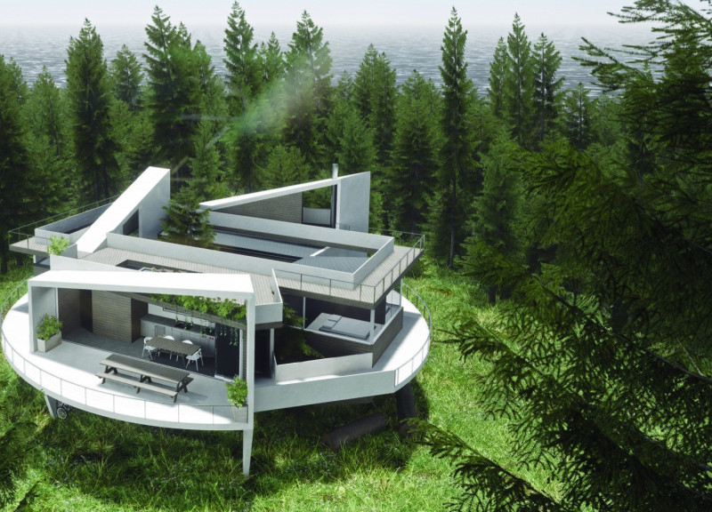 Recycled Concrete and Wire Railings Defining a Wellness Retreat in Natural Landscape