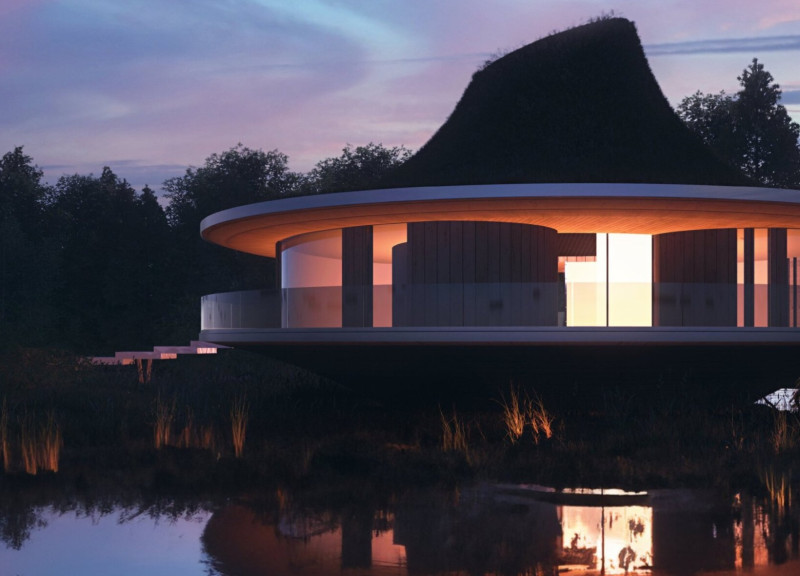 Conical Roof Inspired by Natural Forms with Sustainable Wood Panels for a Tranquil Yoga Retreat  