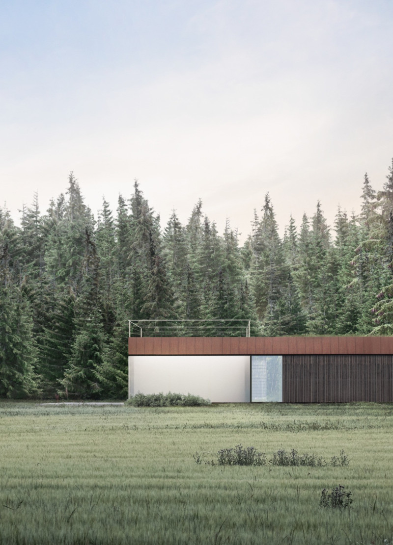 Corten Steel Roof Meets Greenery in a Forest-Integrated Residential Retreat