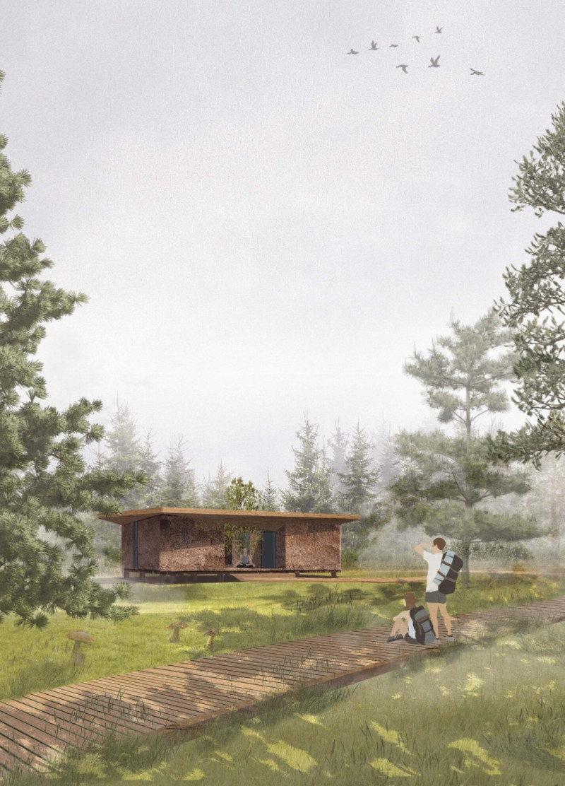 Charred Wood and Thatch Create a Tranquil Retreat Integrated into the Forest Environment  