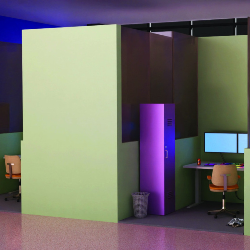 Translucent Polycarbonate Walls and Vibrant Color Panels Enhance Collaborative Workspaces