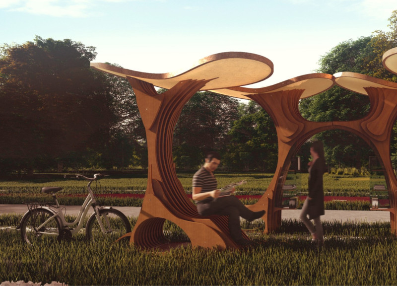Curvilinear Structure of Translucent Polycarbonate and Natural Timber Offering Gather Spaces