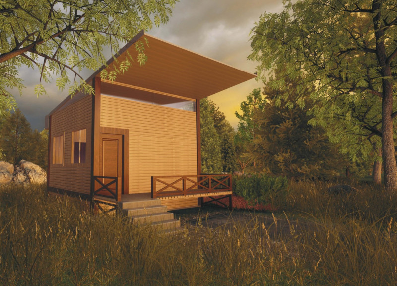 Transformable Living Space Crafted From Slotted Timber Panels With Integrated Rainwater System  